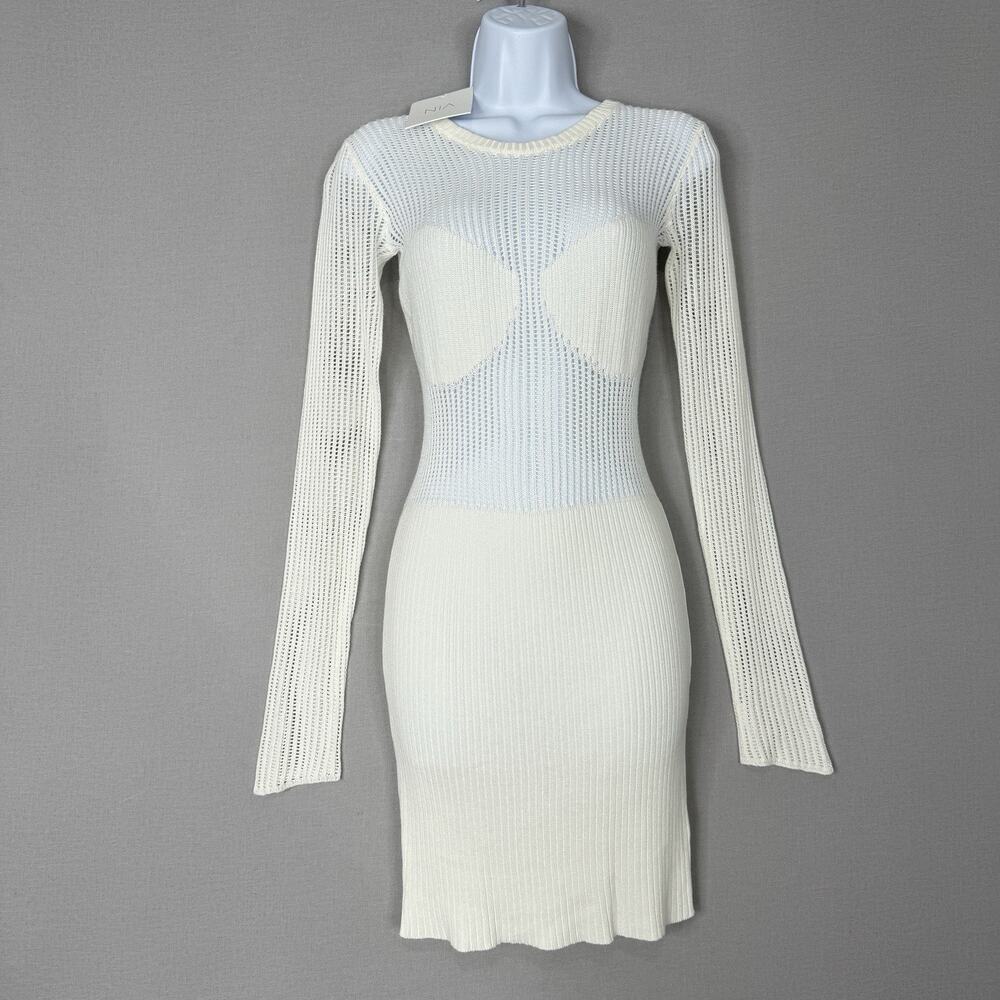 Nia The Brand Womens Sweater Dress Small White Anja Crochet Open Knit Cover Up